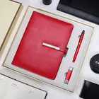 Promotional corporate giveaway items leather notebook pen usb flash drive gift set