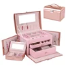 BMD PU169 Pink red colour smooth PU leather jewelry packaging box with drawer and side doors Cardboard jewellery boxes for lady