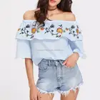 Fashion New Style Women Tops Clothes Flower Embroidered Sexy Off Shoulder Shirt Summer Daily Ladies Blouses STb-047