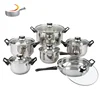 Stainless Steel Mirror polish Cookware Sets 12 Pieces Kitchen Ware Cheap Cookware Pots And Pans Set With C shape clear glass lid