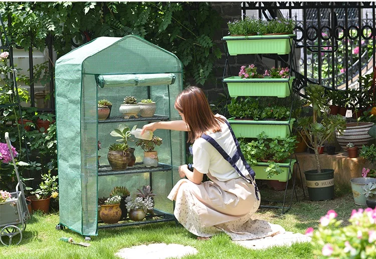 large walk in garden greenhouse with shelves poly