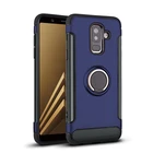 Carbon fiber tpu hard pc tough armor ring strap phone case for Samsung A6+ ring holder back cover with kickstand