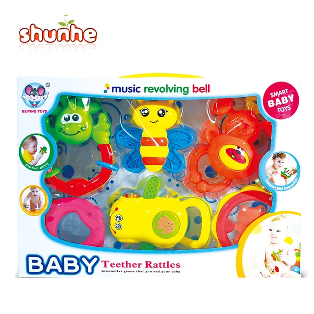 chewable baby rattle teether rings sensory teething toy