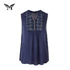 New look custom color v neck sleeveless floral embroidery women lace blouse tops