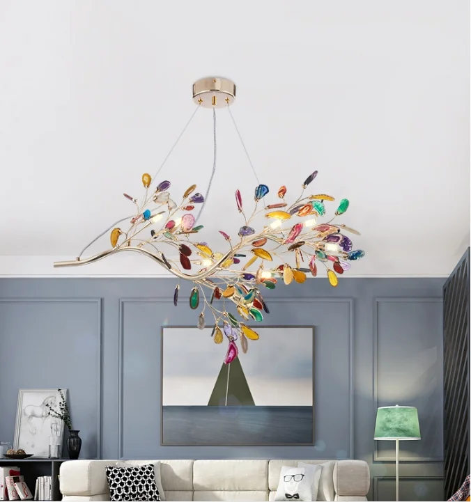 Zhongshan factory price Modern Natural Agate Living Room Hotel iron lighting Chandeliers