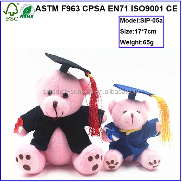 sitting plush graduation teddy bear with cap and gown stuffed