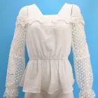White one word loose collar blouse Lace Ladies Tops latest Fashion Design top women