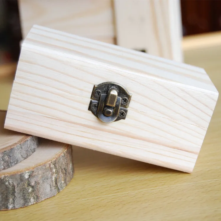 Mini Wood Craft Box 4 Inch Unfinished Pine Wood Box For School 