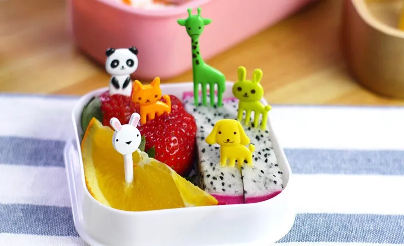 10Pcs/Lot Mini Animal Farm Cartoon Food Fork Set Cake Fruit Picks Sign Bento Lunches Party Decor Vegetable Tableware KC1464