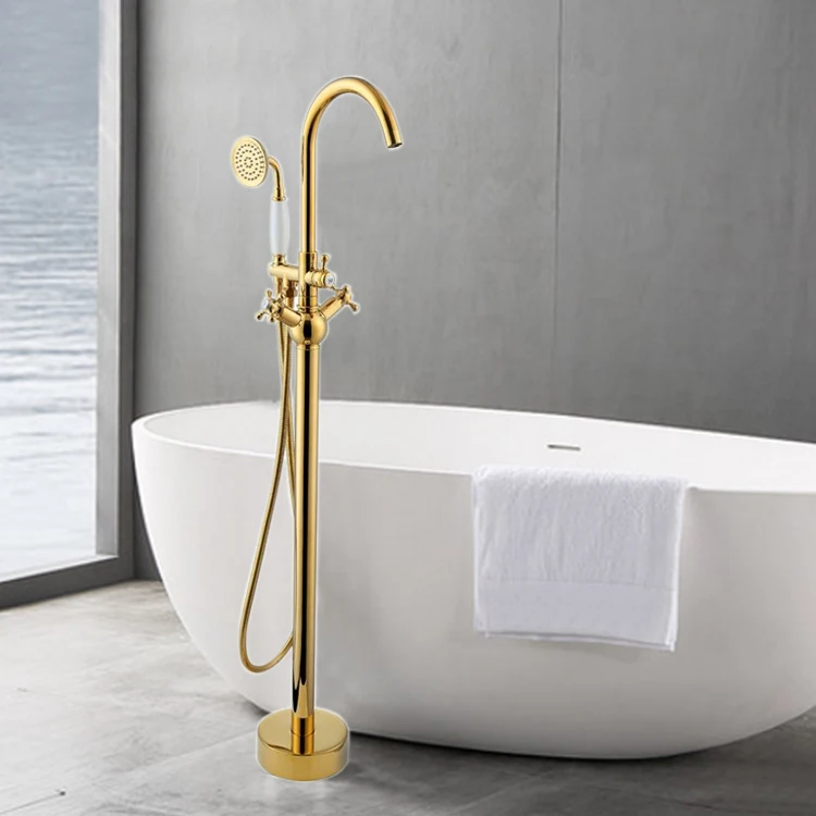 High-end и элегантный пол стоя Ванна смеситель для душа Золотой пол крепление ванна Наполнитель