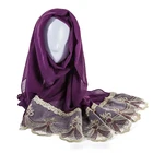 China factory OEM low moq customized beaded hijab headscarf lace shawl muslim