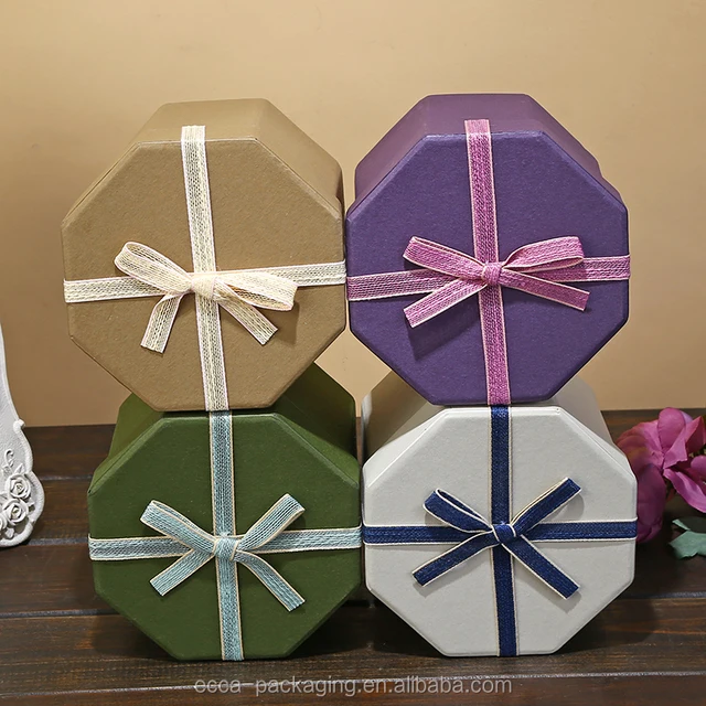 elegant pure color polygon shape paper gift box with lids candy
