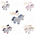 Bling Rhinestones Unicorn Shape Keychain Keyring Key Holder With Tassels Pearl Gifts Women