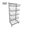 Storage Bin Cage Metal Stacking Wire Basket Stand Rolling Wheels Display Rack