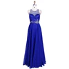 2019 long elegant beaded crystal European Style Long gown royal blue slit evening dress