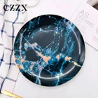 Fashion gold rim round ceramic marble dinner charger plate