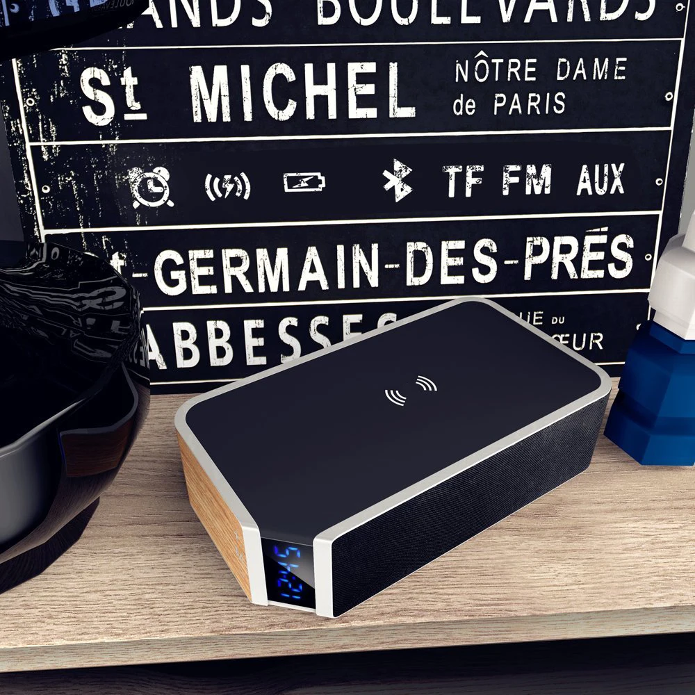 built in wireless charger bluetooths speaker with alarm clock - ANKUX.COM