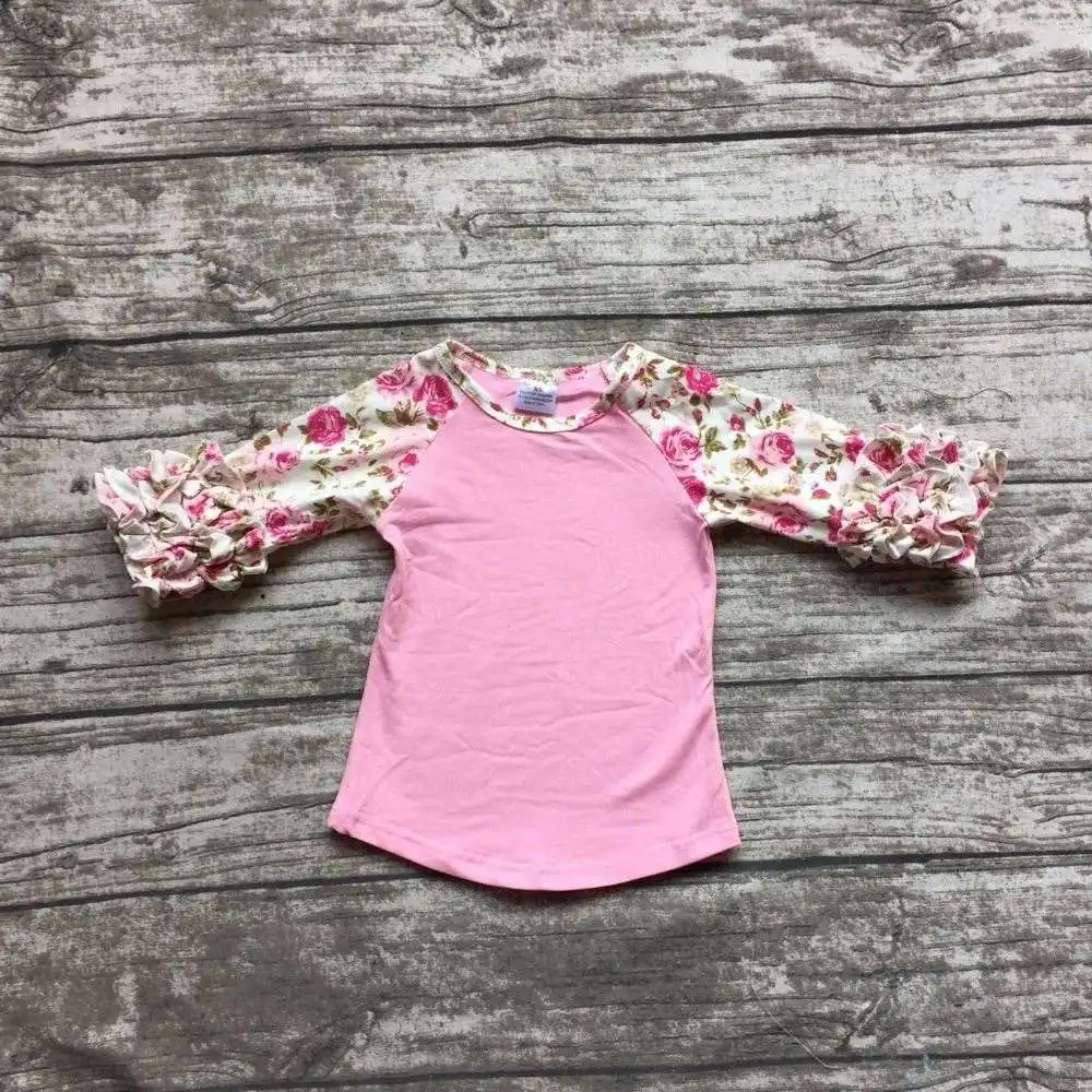 free shipping girls clothes o-neck baby girls kids icing ruffle raglan tops shirts girls casual tops fall Autumn top T-shirt