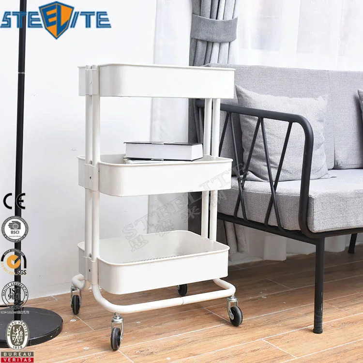 Kitchen Trolley Cart Slim Rolling 3 Tiers Storage Rack Trolley
