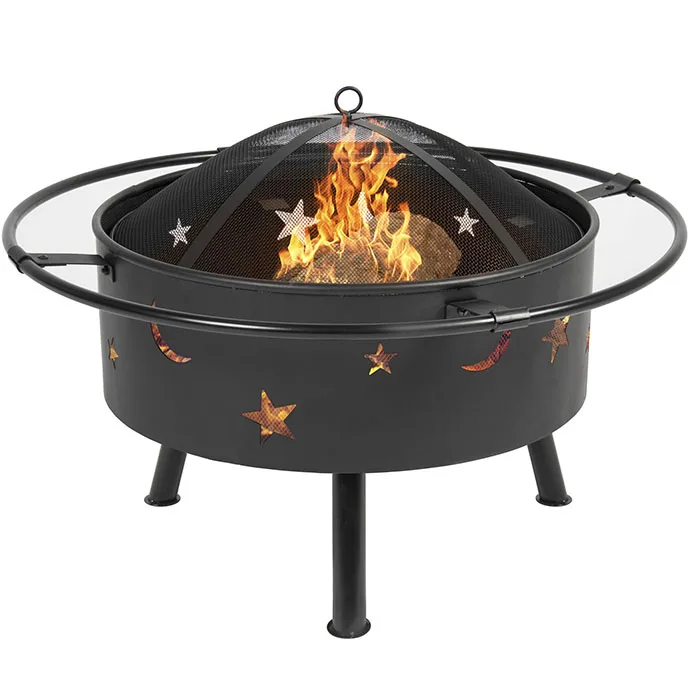 Round Bbq Metal Firepit Bowl Outdoor With Mesh Cover Buy Firepit