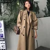 Double-breasted Satin Lining Women trench coats homme customized Black Winter trench overcoats
