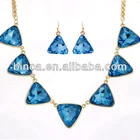 Jewelry Triangle Stock Jewelry Set Triangle Glass Necklace And Earrings Set Gold Plated BLUE A796
