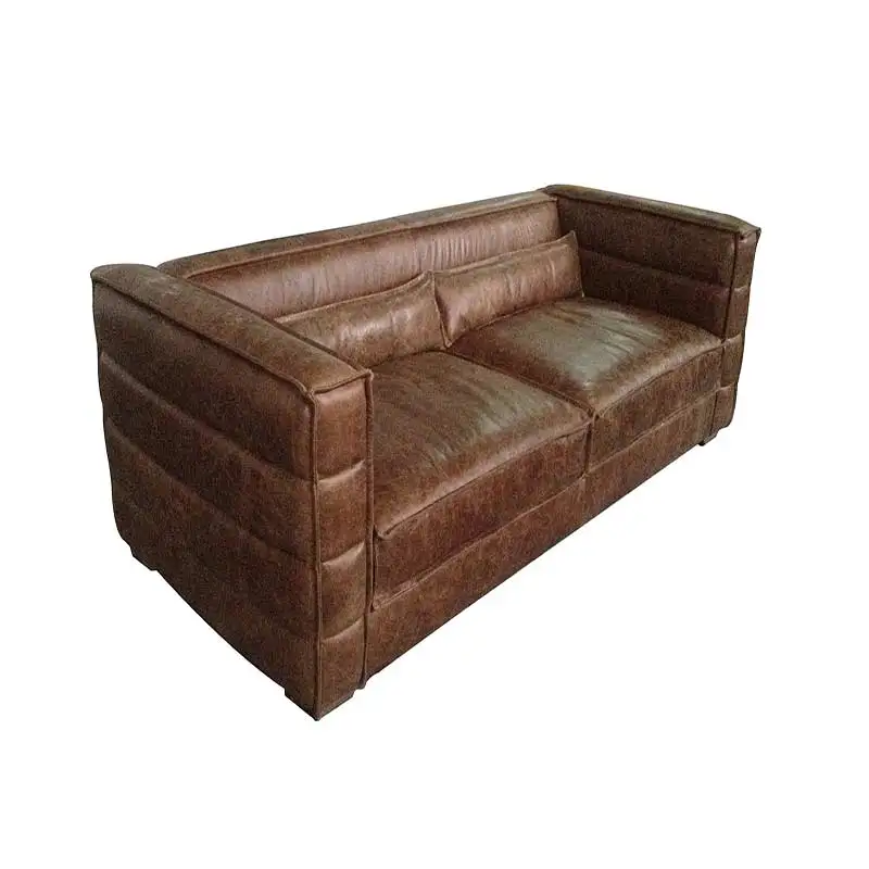 Modern Bar Cafe Classical Loft Retro Villa Hotel Lobby Antique Tan Vintage Leather Loveseat Sofa Set