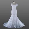 Luxury Beaded Wedding Gown Mermaid Cap Sleeve Muslim Lace Wedding Dress Bridal Gown With Detachable Skirt