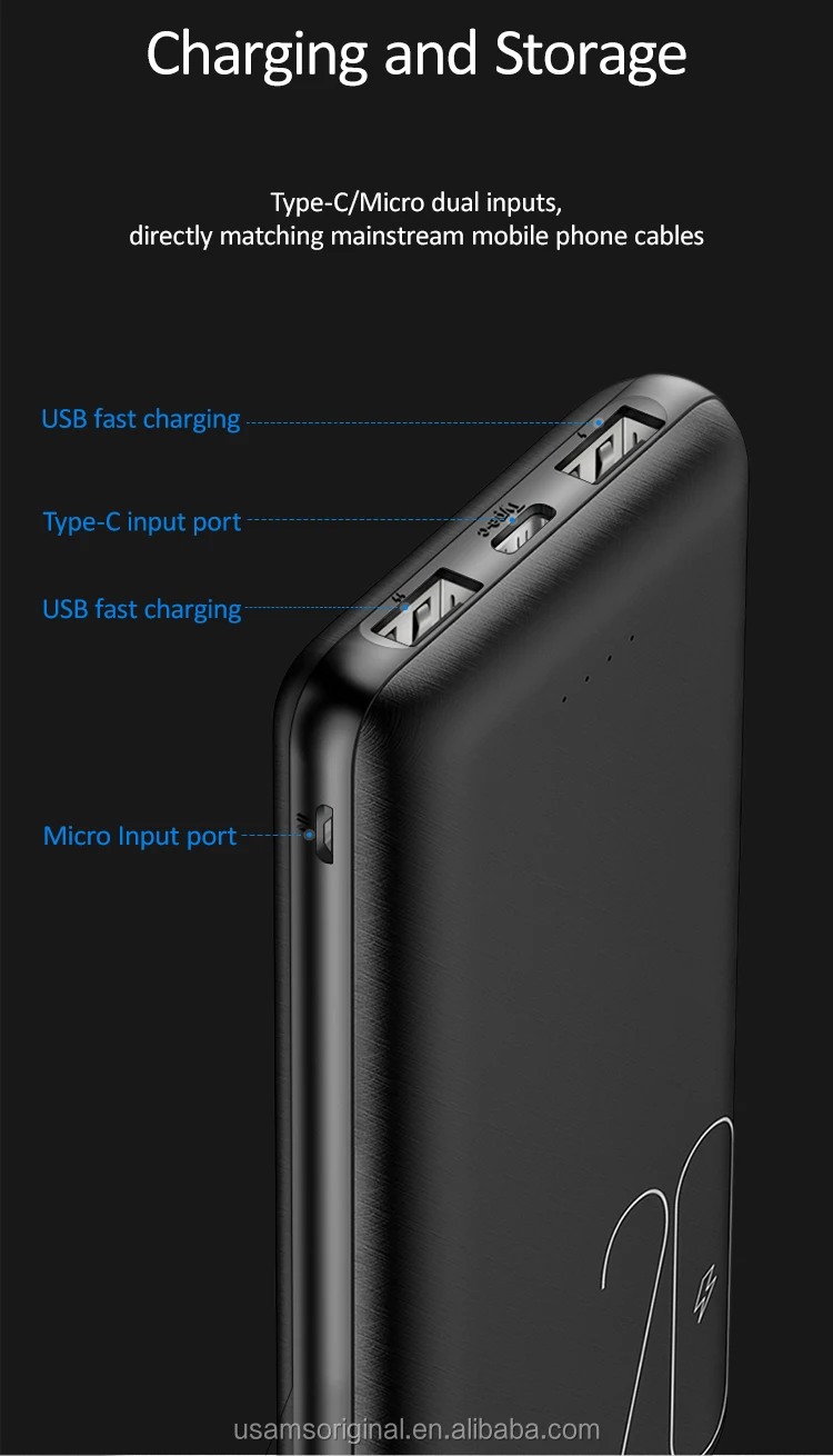 USAMS CD80 Customize Dual USB Outputs Inputs Portable Fast Charge Powerbank 20000 mAh - ANKUX.COM