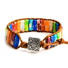 Bohemia Handmade Tube Natural Stone Beads Leather Wrap Chakra Bracelet