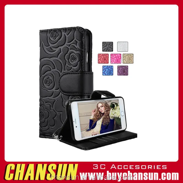 gifts premium vintage emboss flower flip wallet shell pu leather