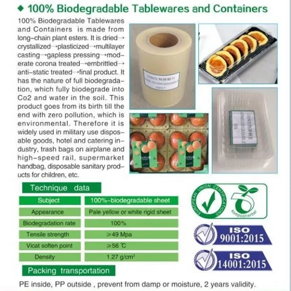 Compostable Biodegradable thermoforming Polylactic Acid PLA sheet