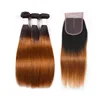 Color 1B/30# Auburn Straight Hair Extensions 3 Bundles Malaysian Human Hair Weave with Closure