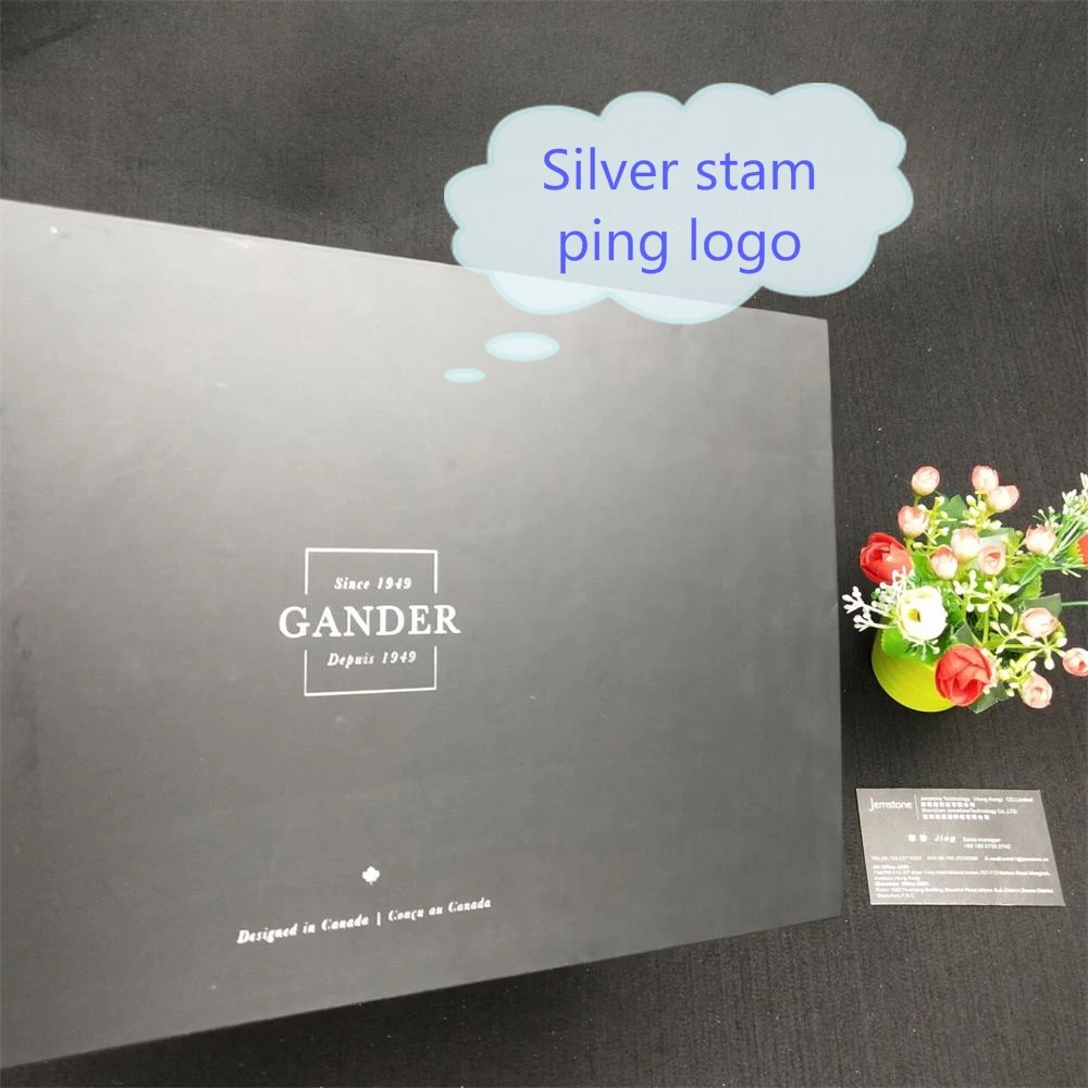 magnetic cardboard gift box with silver stamping for leather