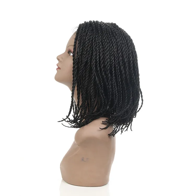 African American Lace Braid Bob Senegalese Style Cheap Braided Synthetic Lace Front Wigs for Black Women with Baby Hair