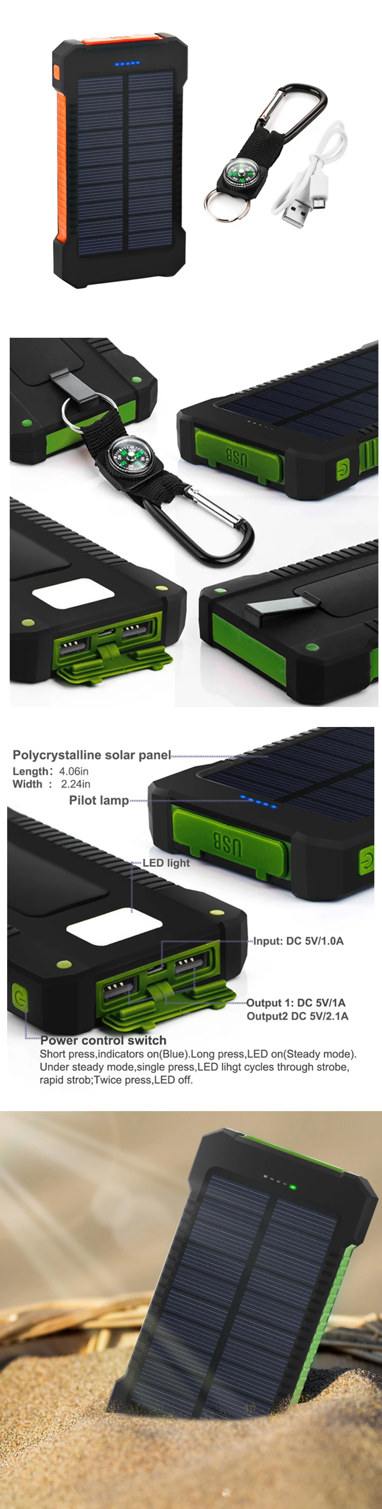 Top sell portable slim mobile 10000mah 18000mah 20000mah waterproof solar power bank high quality cheap price with LED light - ANKUX.COM