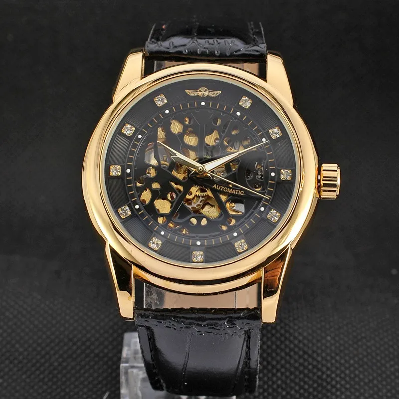 Vogue Leather Strap Watch Fashion Casual Men Skeleton Mechanical Watches Clock Male Relogio Masculino Wristwatches Erkek Saat