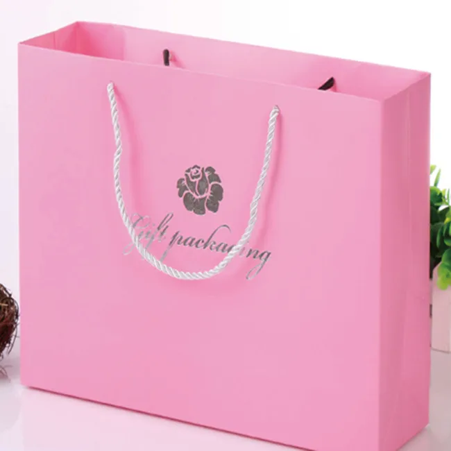 exquisite girls custom printing pink packing paper bag for dress
