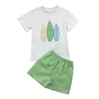 2019 Wholesale children's boutique t shirts and seersucker shorts boys clothes set baby clothing sets
