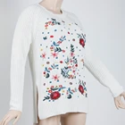 2020 women sexy embroidered flowers round neck raglan long sleeve fashion asymmetrical pullover knitted cool sweater