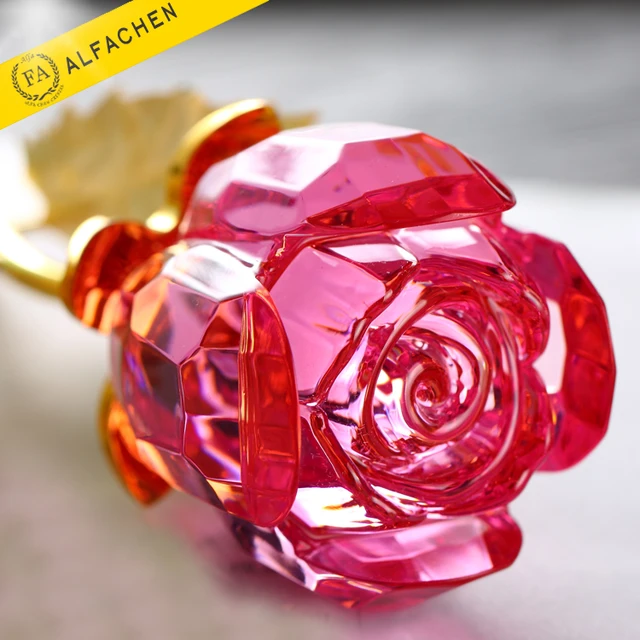 romantic flower gift 24k gold leaves lovely pink crystal rose