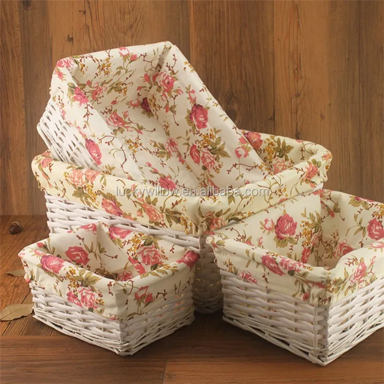 white rectangle wicker storage basket set of 4