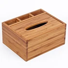Multi-purpose natural bamboo desk organizer tissue paper box