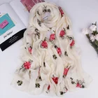 Fashion 180cm Large Colorful Flower Embroidered Women Chiffon Scarf Shawl