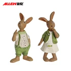 4.7" Antique Standing Rabbit Boy and Girl Figurine for Easter decoration