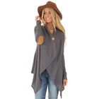 V Neck Patch Decoration Asymmetric Design Long Sleeve Coat