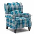 European Style Velvet Fabric Grid Pattern Wooden Legs Dining Design Adjustable Recliner Sofa Armchair