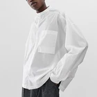 Wholesale customized color mens oversized shirt in white crinkle cotton with grandad collar