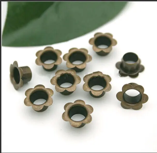 Wholesale Free shipping 6mm metal brass eyelets with washer flower shape metal grommets bronze/antique brass JY-015