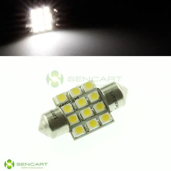 White 31mm Festoon Dome 12SMD LED bulb 3175 DE3175 3022 1W License light Reading lights Car dome light Free Shipping